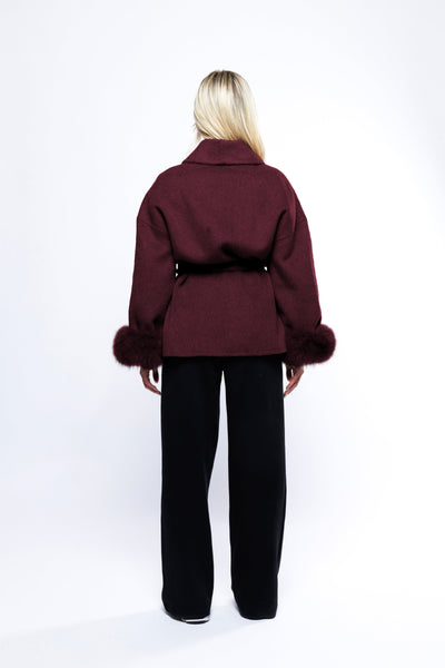 Vivienne™ | Luxury Wool Short Coat with Fox Fur Cuffs