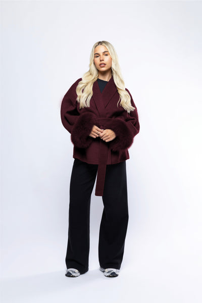 Vivienne™ | Luxury Wool Short Coat with Fox Fur Cuffs