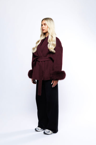 Vivienne™ | Luxury Wool Short Coat with Fox Fur Cuffs