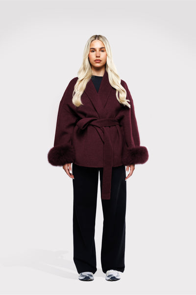 Vivienne™ | Luxury Wool Short Coat with Fox Fur Cuffs
